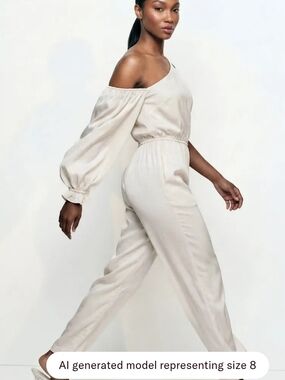 Asymmetrical One-Shoulder Jumpsuit in Light Cream